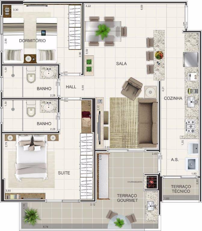 Apartamento, 2 quartos, 77 m² - Foto 1