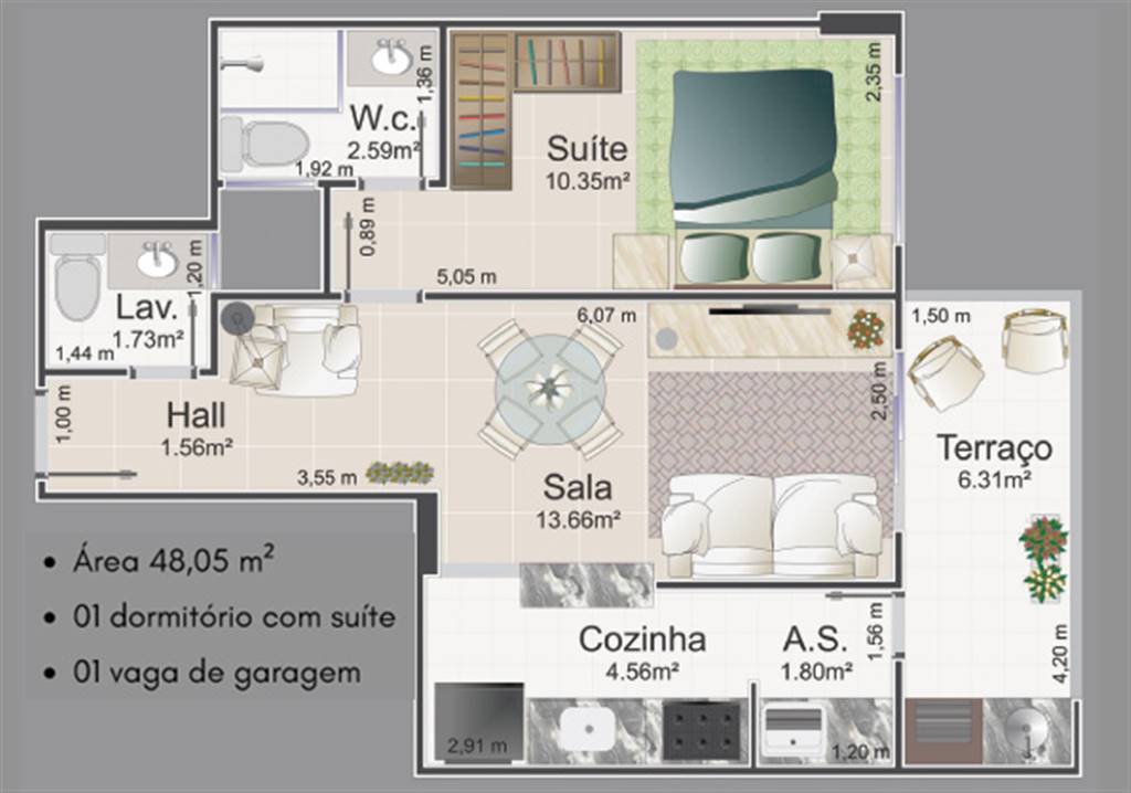 Apartamento, 1 quarto, 48 m² - Foto 6